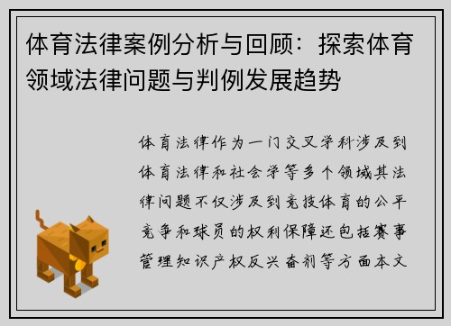 体育法律案例分析与回顾：探索体育领域法律问题与判例发展趋势